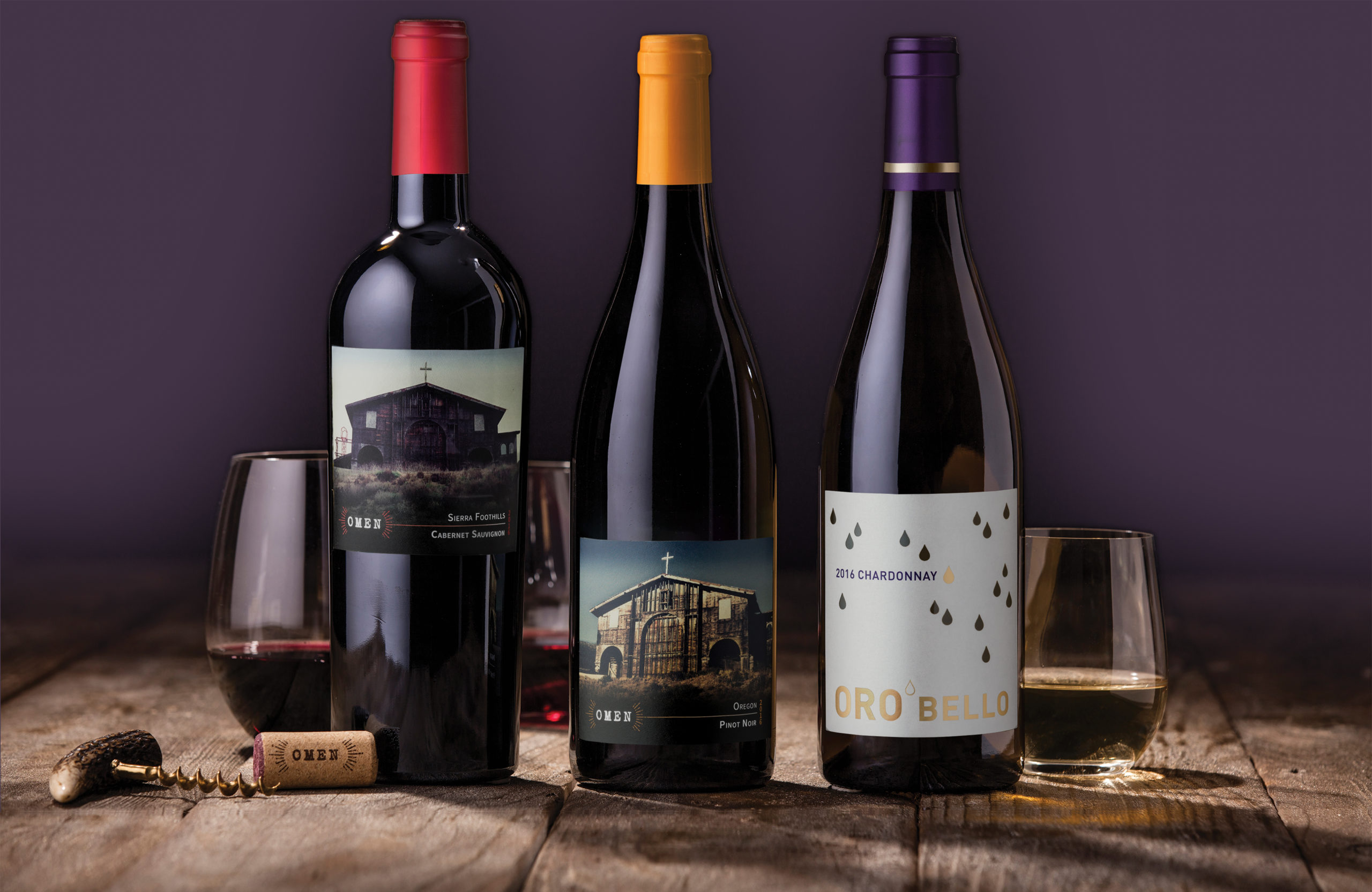 3 Wine bottles from Omen and Oro Bello Wines