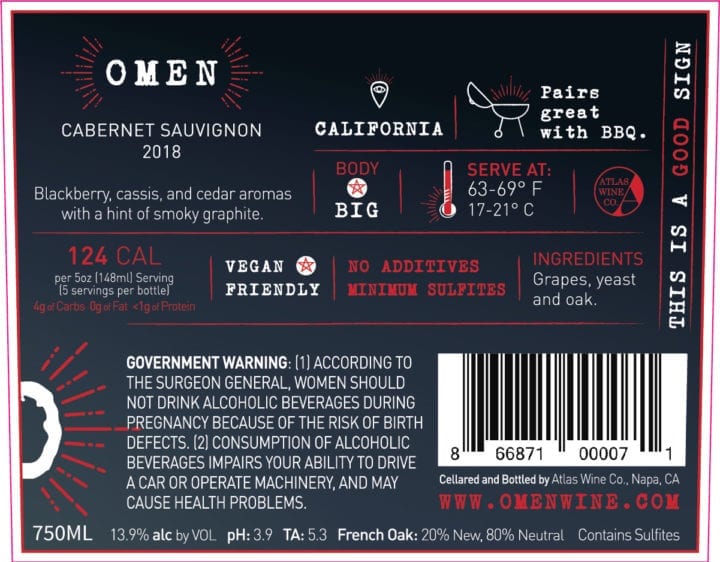 2018 Omen Cabernet Sauvignon Label Back