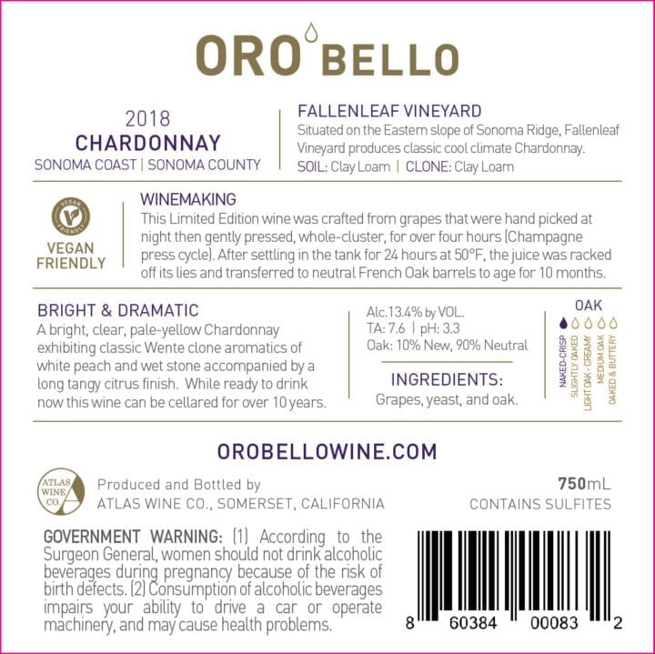 Oro Bello Fallen Leaf Chardonnay Label