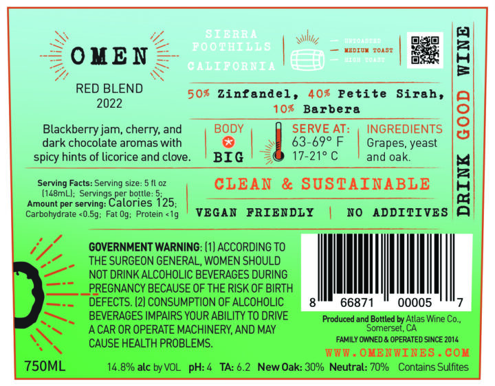2022 Omen Red Blend Back Label