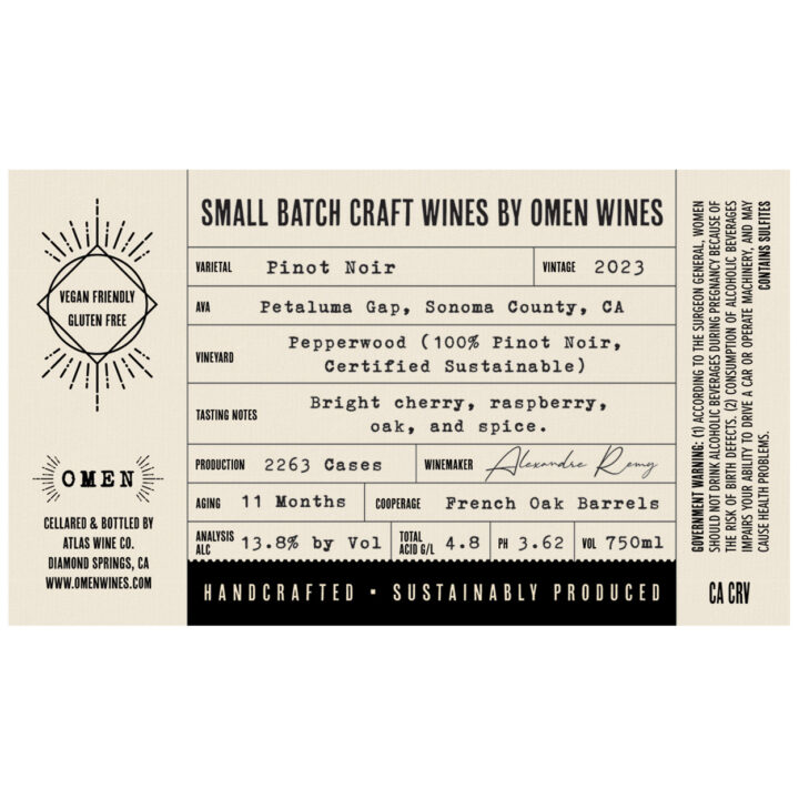 2023 Omen Pinot Noir Petaluma Gap Label